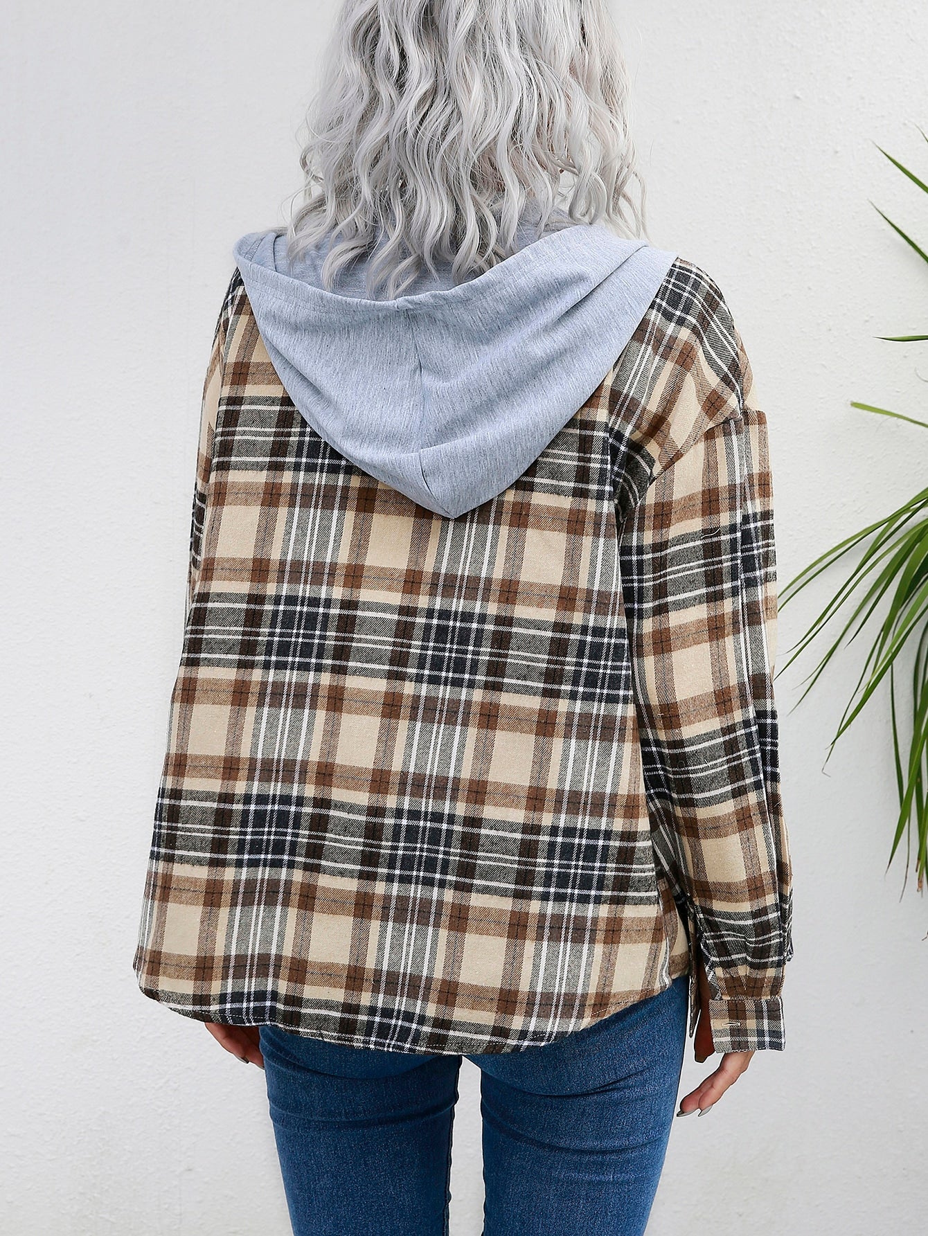 Plaid Print Drop Shoulder Hooded Coat