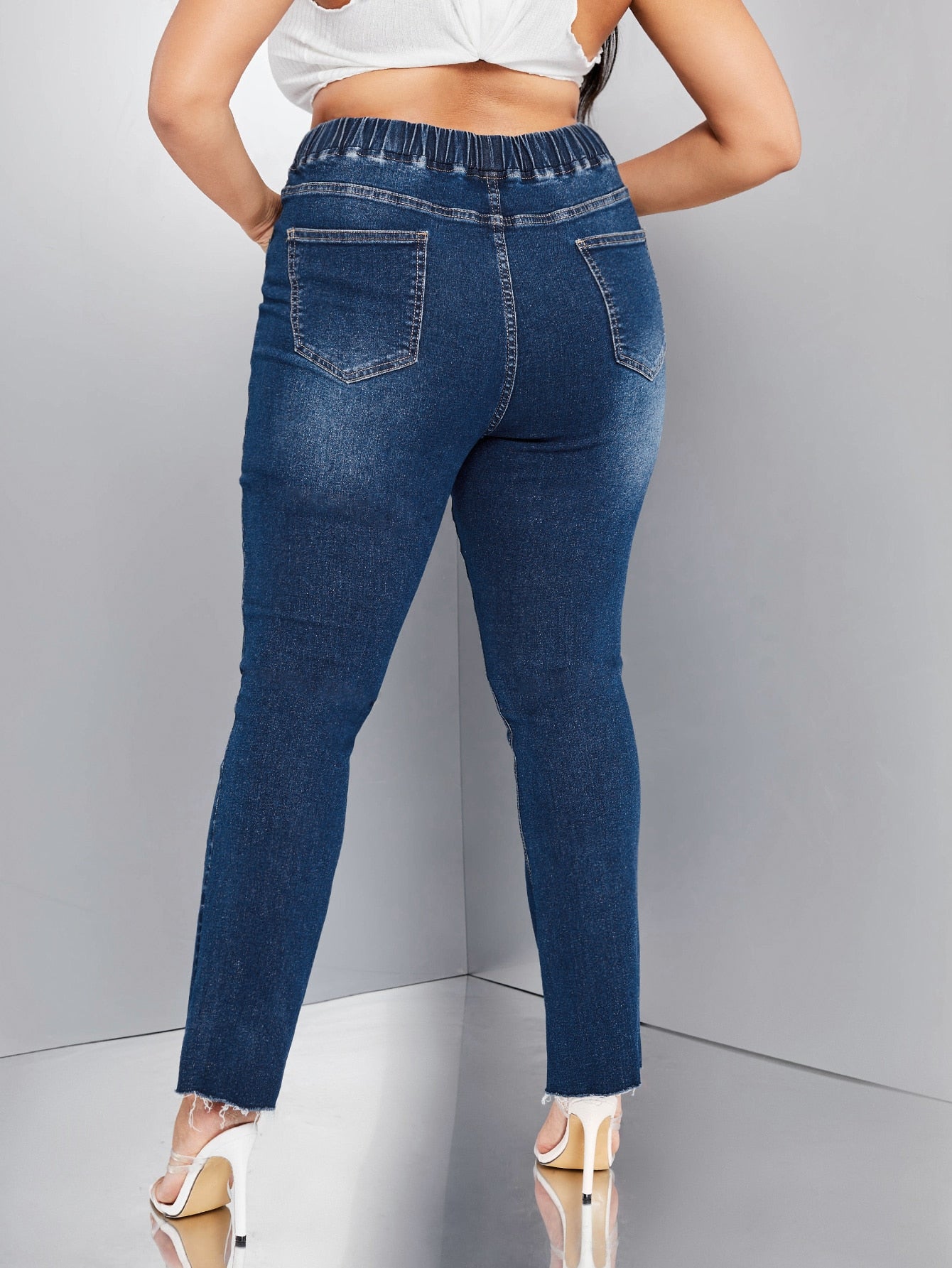 Plus High Waist Raw Trim Skinny Jeans