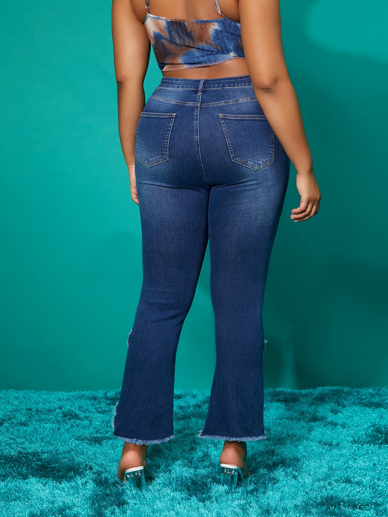 Plus Raw & Cross Wrap Hem Jeans