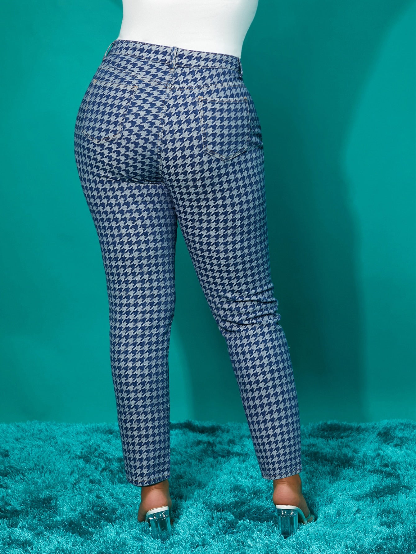 Plus Houndstooth Print Skinny Jeans