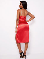 Split Thigh Rhinestone Detail Satin Cami Dress