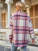Plaid Drop Shoulder Flap Pocket Overcoat