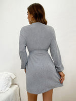 Mock Neck Drop Shoulder Belted Dress