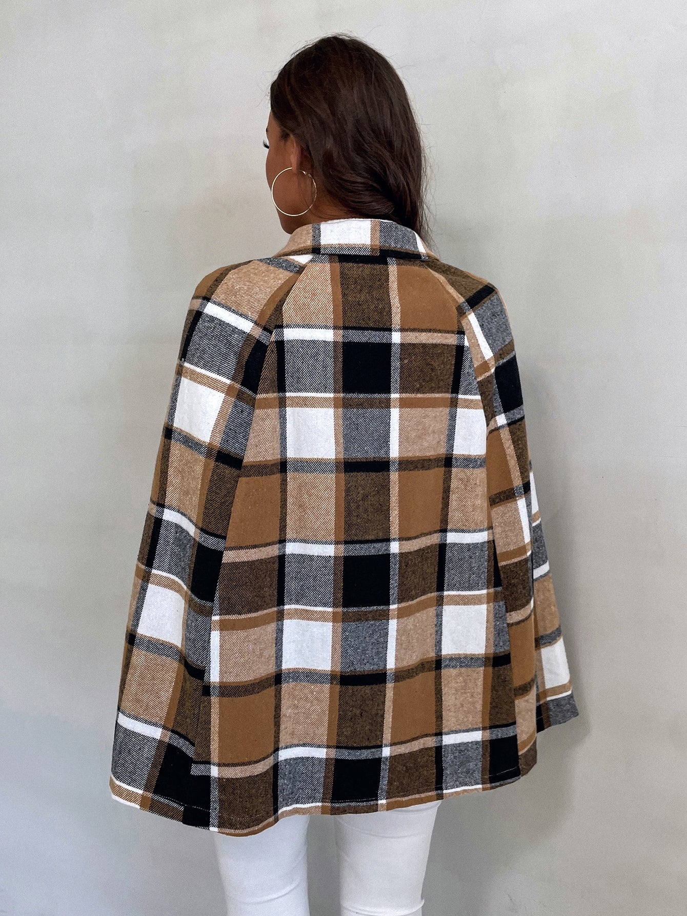 Plaid Cloak Sleeve Overcoat