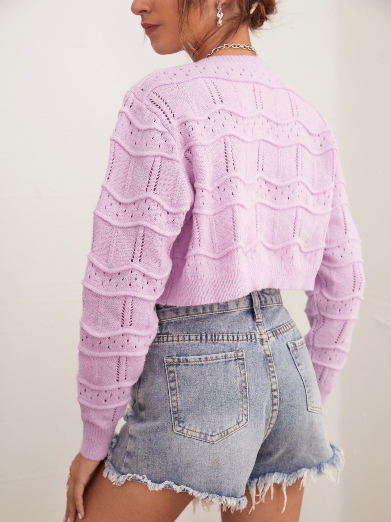 Pointelle Knit Crop Cardigan