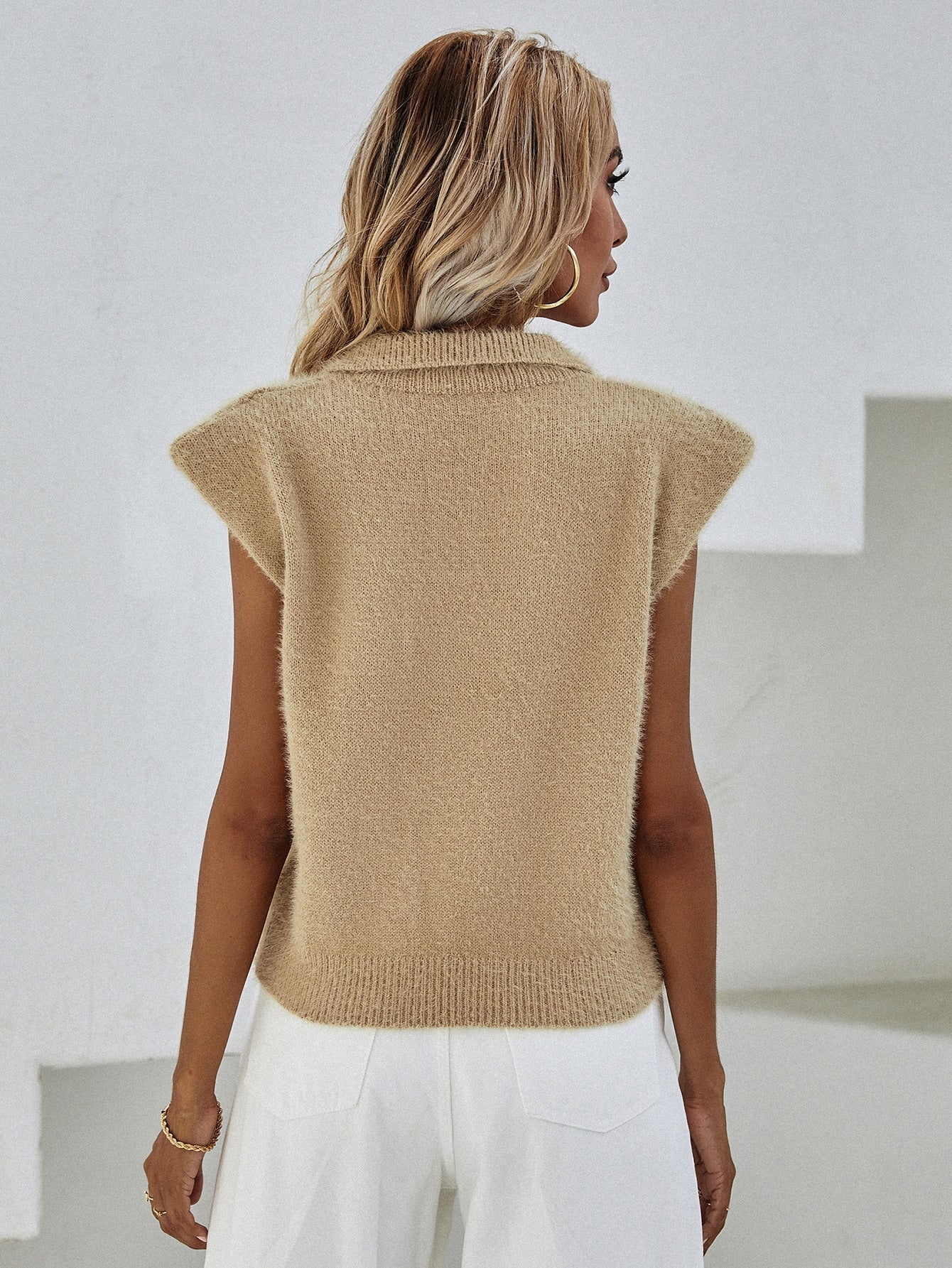 Shoulder Pads Fluffy Knit Top