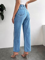 Checker Print Frill Trim Jeans