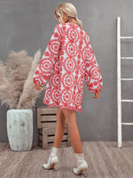 Floral Embroidery Lantern Sleeve Dress Without Belt