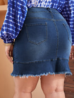 Plus High Waist Raw Hem Denim Skirt