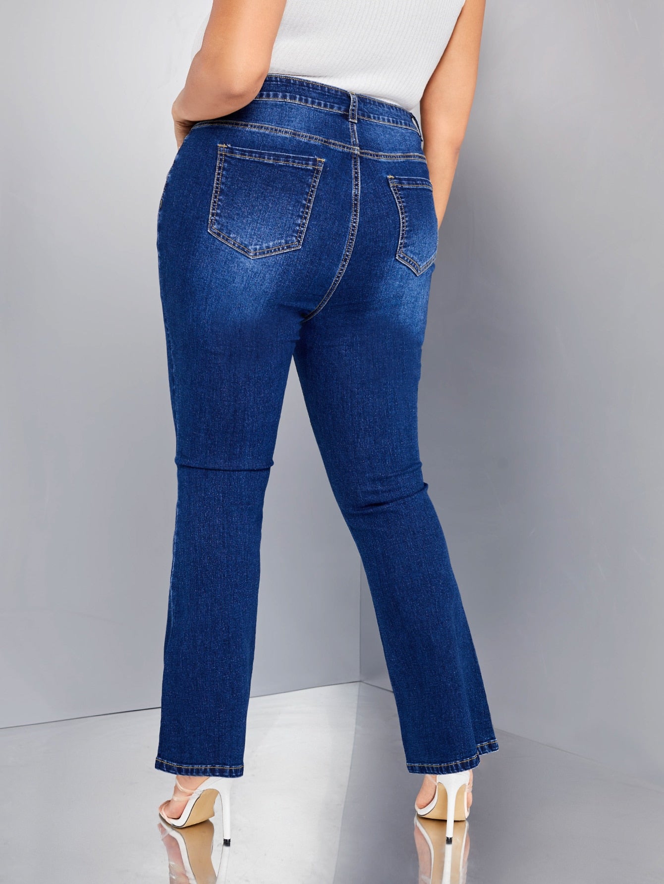 Plus High Waist Bleach Wash Flare Leg Jeans