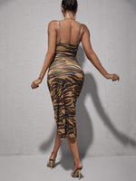 Zebra Striped Split Thigh Cami Dress