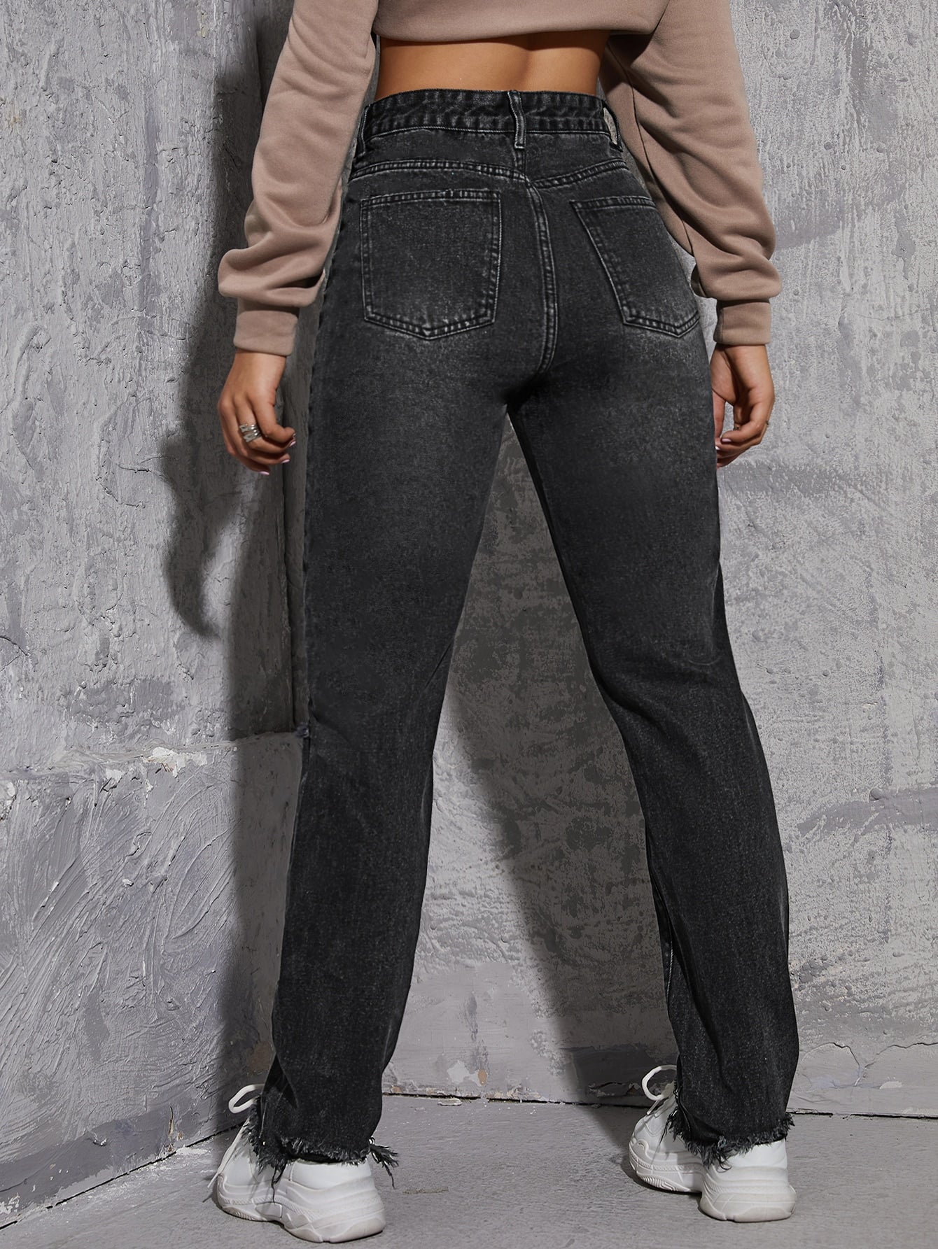High Waist Ripped Raw Cut Jeans
