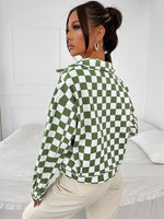 Checker Print Flap Pocket Drop Shoulder Jacket