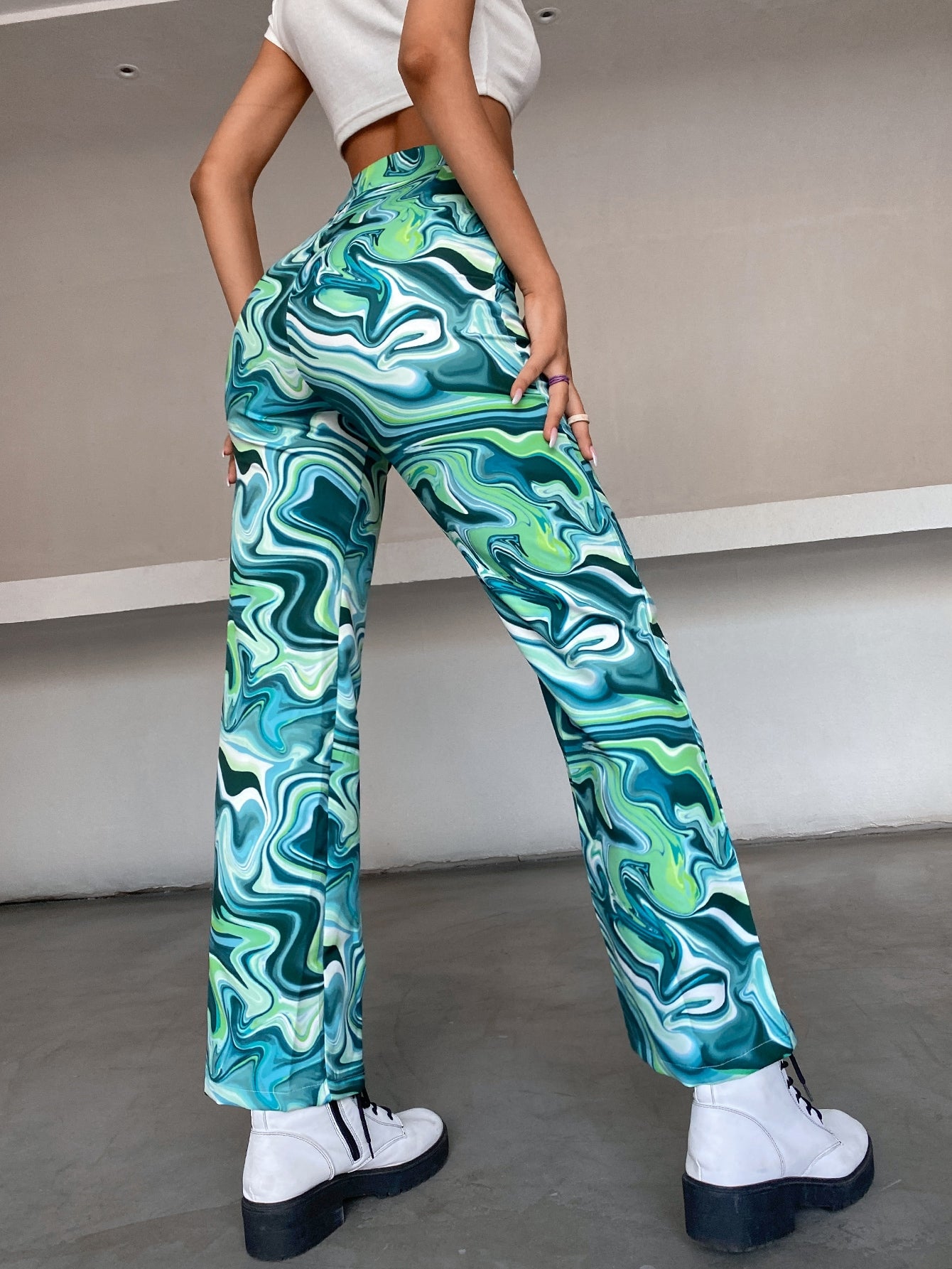 Marble Print High Waist Pants