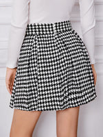 Houndstooth Bow Front Fold Pleated Tweed Skirt