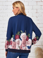 Floral Print Zip Up Bomber Jacket