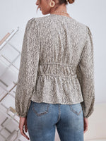 Allover Print Drawstring Lantern Sleeve Top