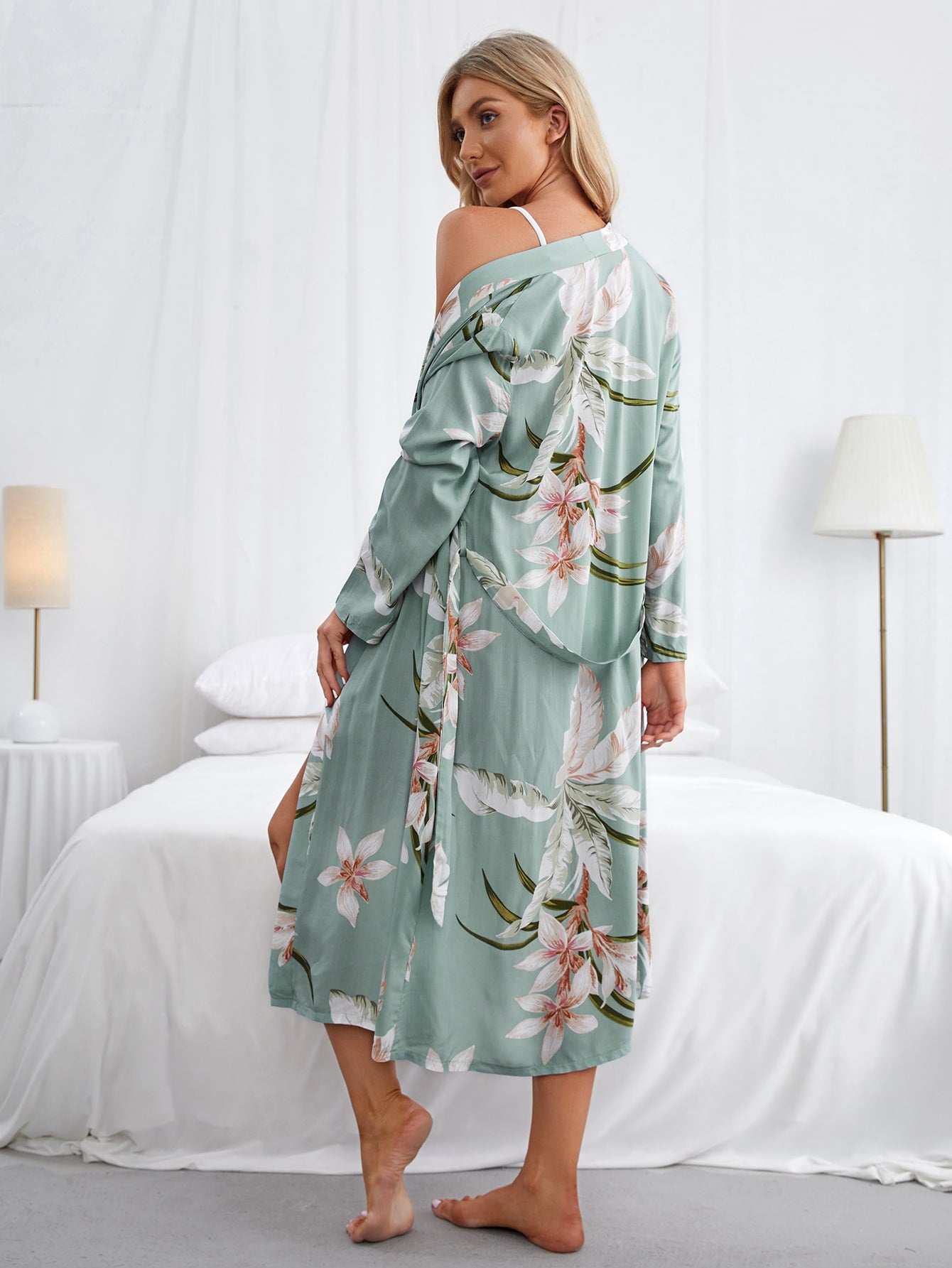 Floral Print Belted Robe