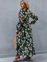 Floral Print Split Thigh Belted Dress