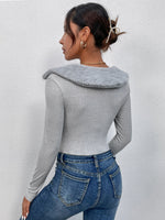 Borg Collar Ruched Knot Front Crop Tee