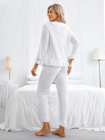 Solid Ruffle Hem Flannel PJ Set