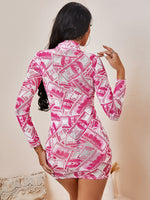 Allover Cash Print Mesh Bodycon Dress