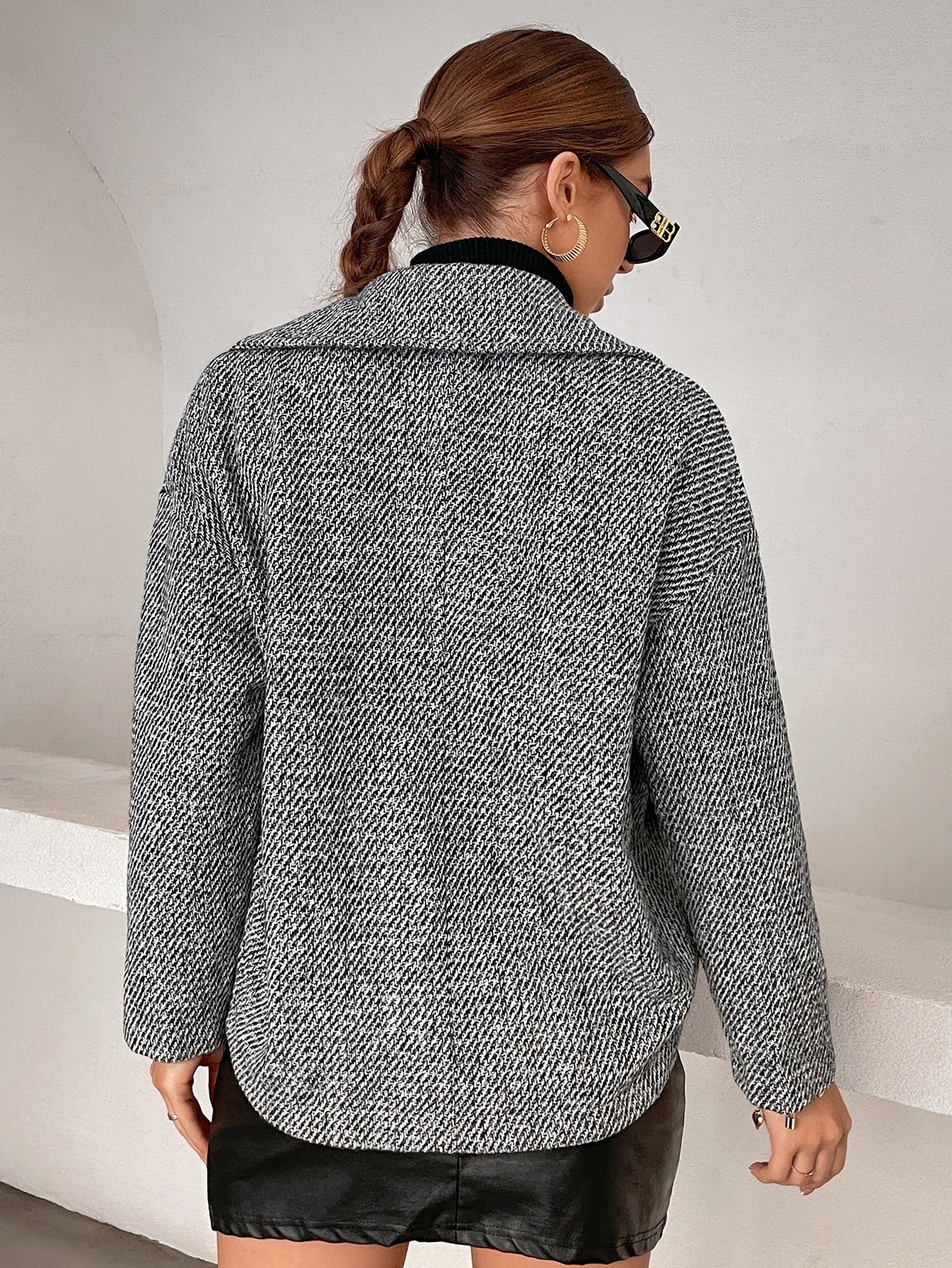 Lapel Neck Tweed Overcoat