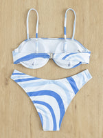 Abstract Wave Print Underwire Bikini Swimsuit