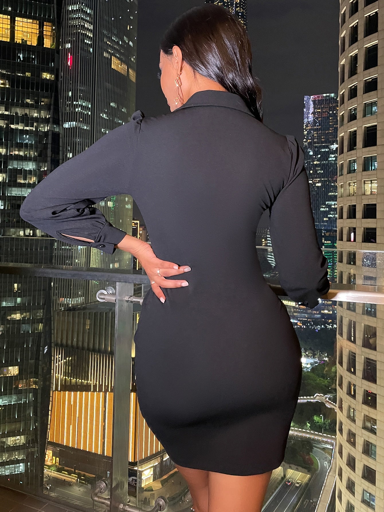 Puff Sleeve Drawstring Front Bodycon Dress