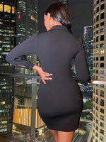 Puff Sleeve Drawstring Front Bodycon Dress