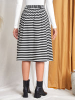 High Waist Striped Fold Pleated Skirt