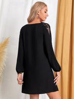 Contrast Embroidery Mesh Raglan Sleeve Dress