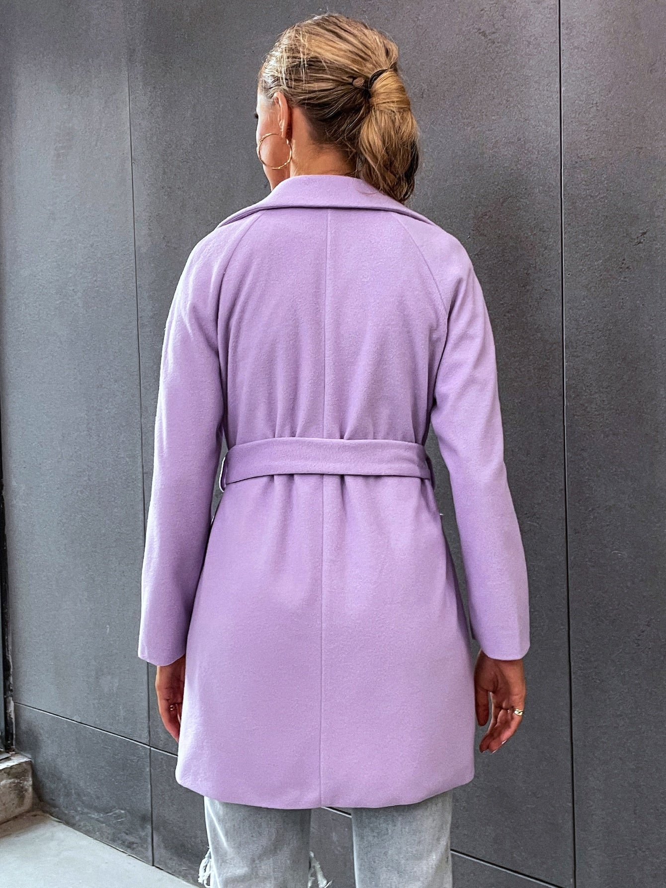 Dual Pocket Raglan Sleeve Belted Fleece Coat