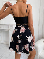 Floral Print Guipure Lace Insert Cami Dress