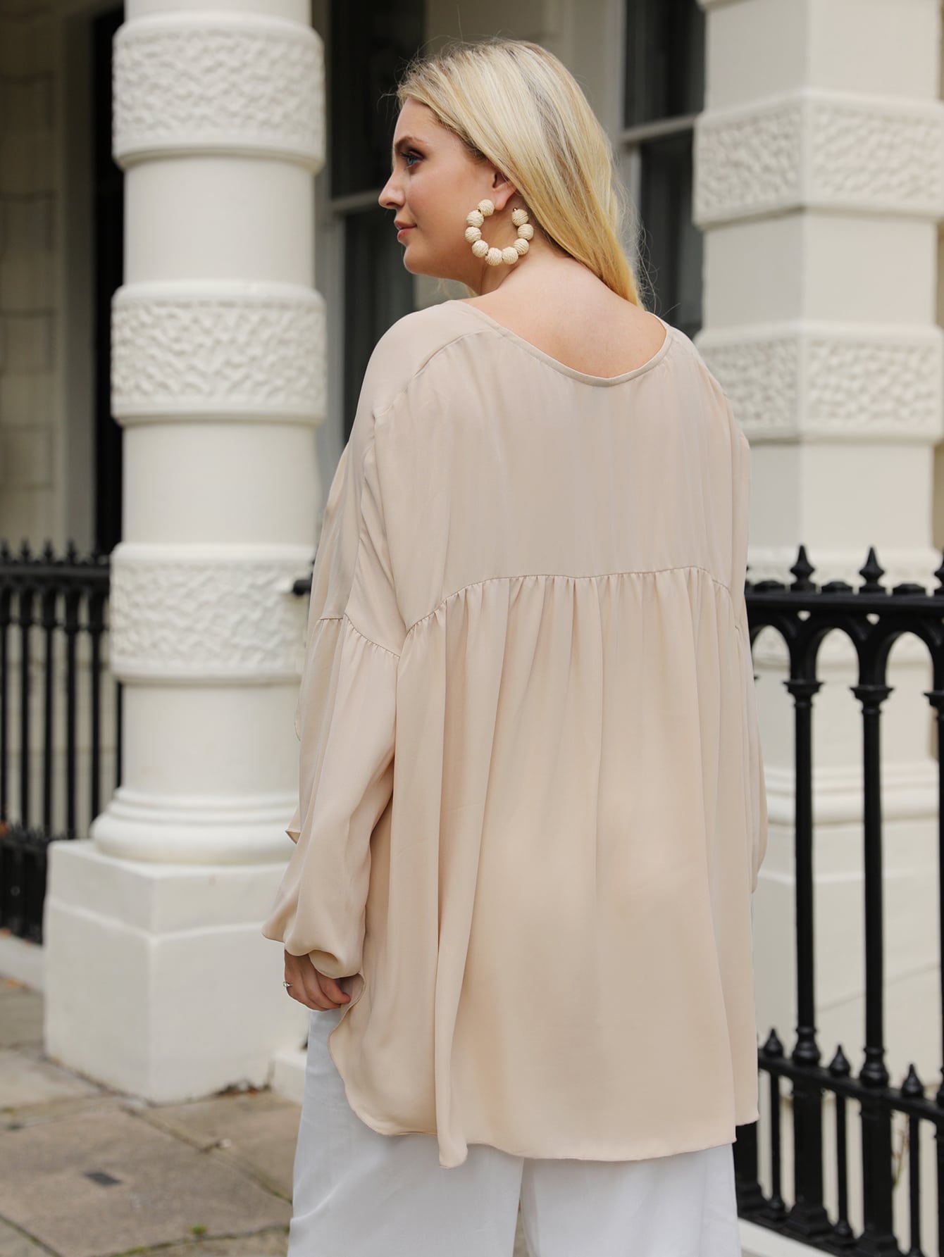 Plus Lantern Sleeve High Low Blouse