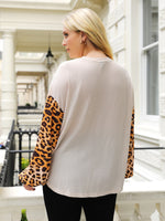 Plus Leopard Panel Colorblock Drop Shoulder Tee