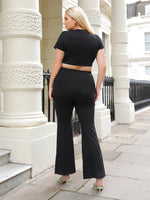 Plus Solid Crop Top & Flare Leg Pants