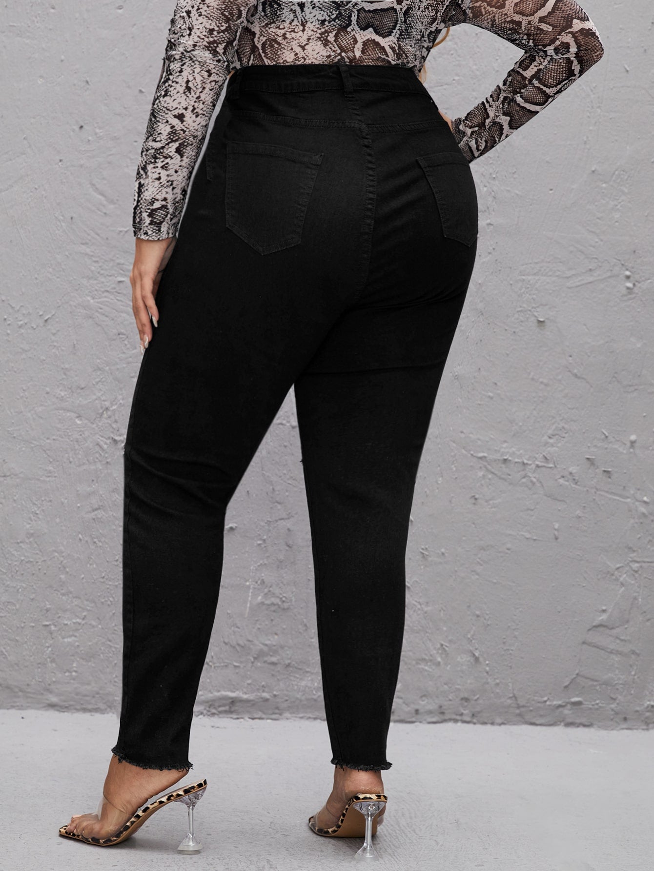 Plus Ripped Raw Cut High Waist Skinny Jeans
