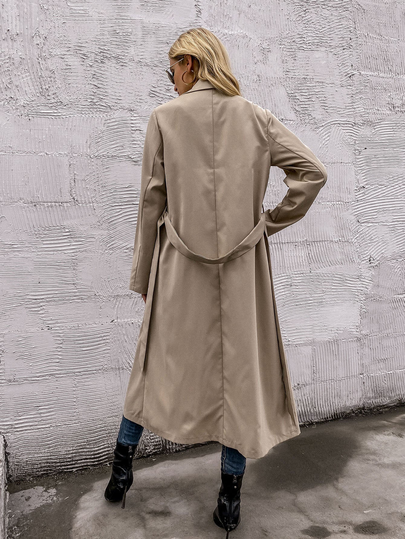 Waterfall Collar Belted Trench Coat