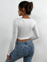 Square Neck Drawstring Front Crop Tee