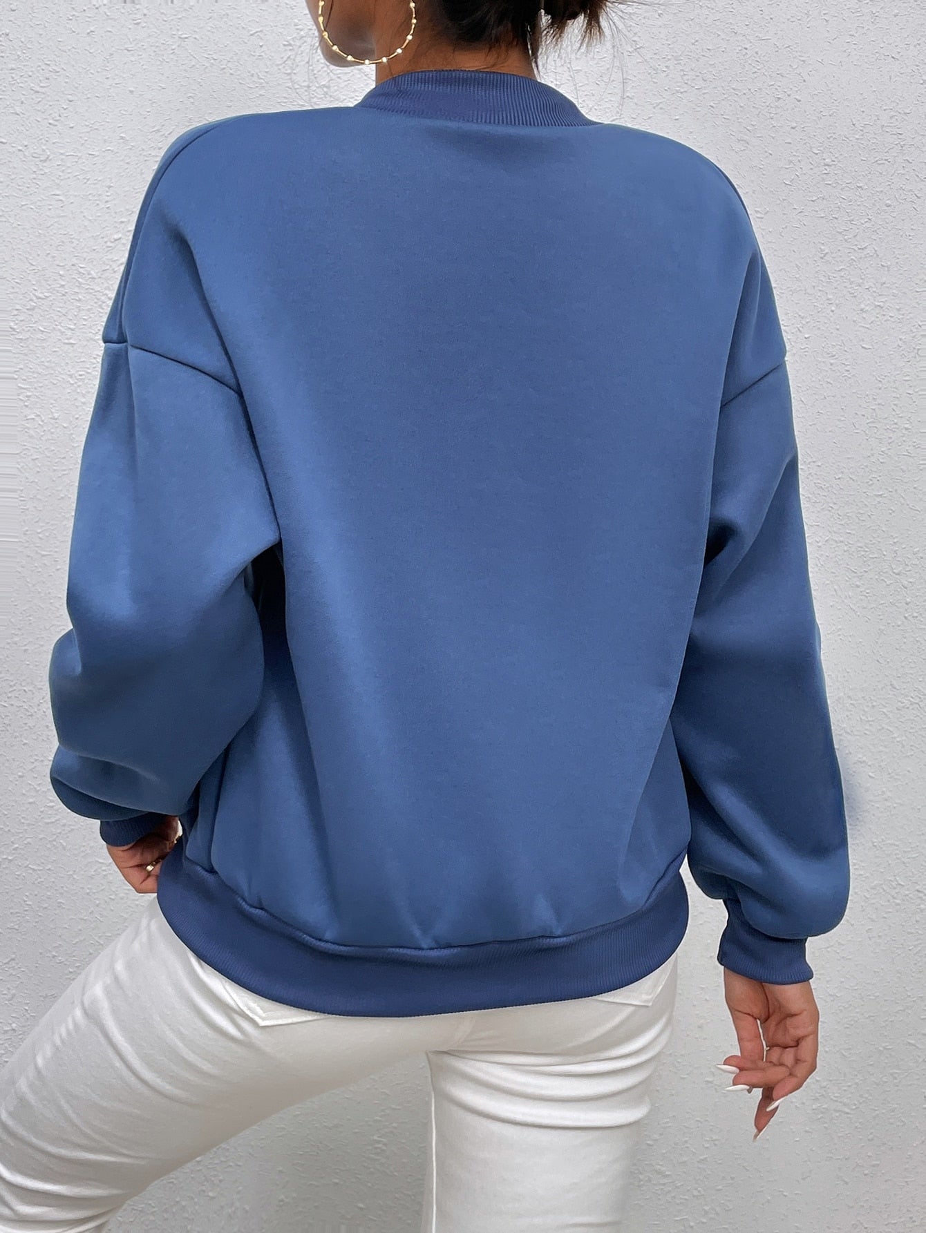 Drop Shoulder Letter Patch Detail Bomber Jacket