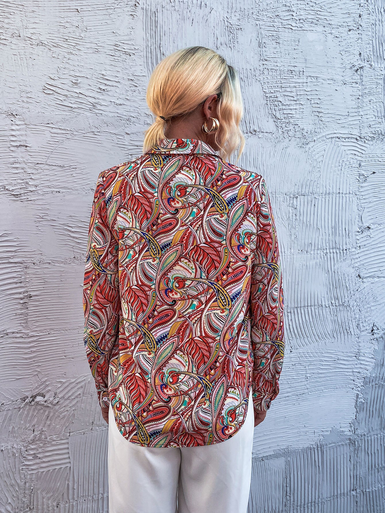Paisley Print Curved Hem Blouse
