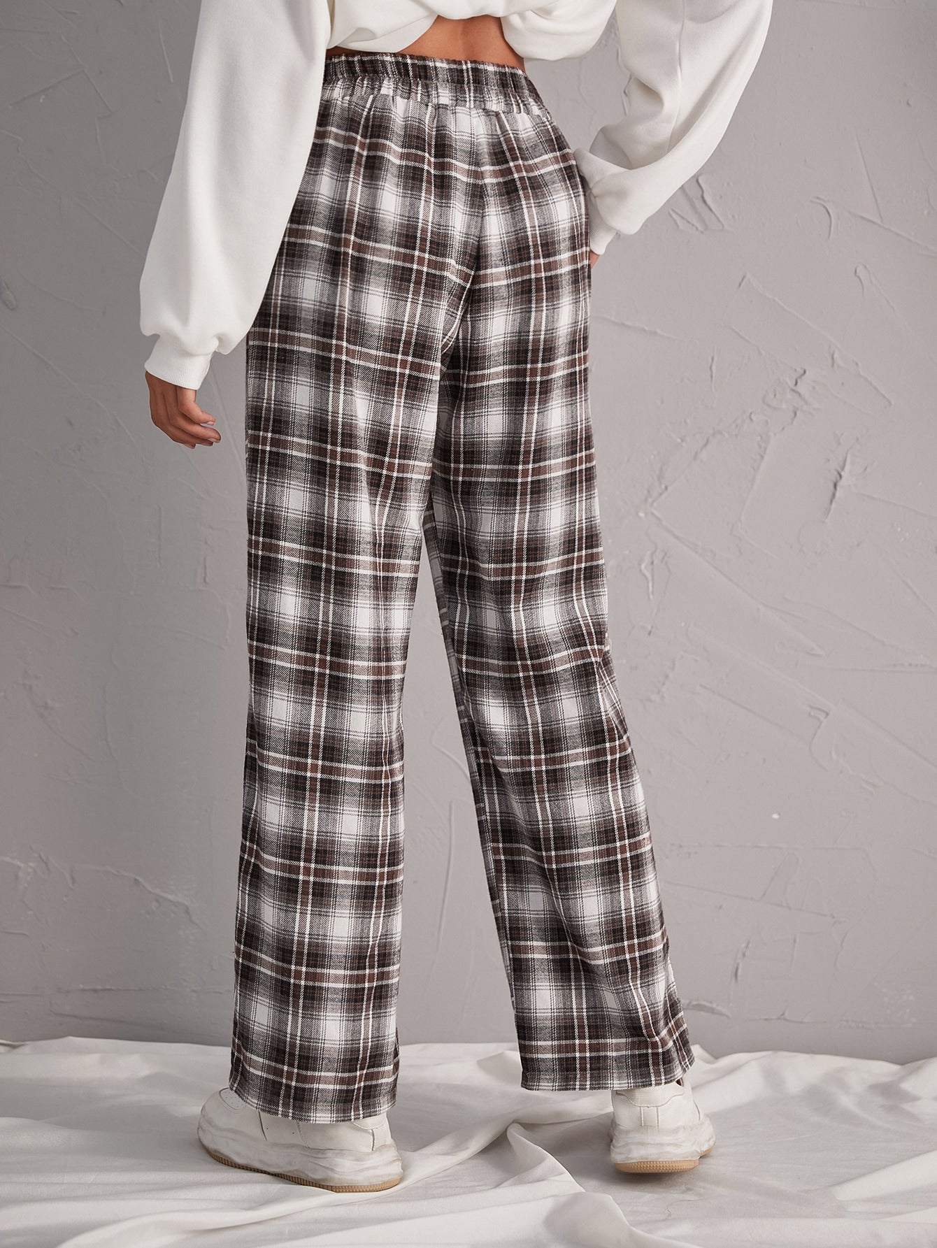 High Waist Plaid Straight Leg Pants