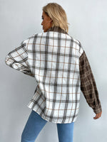 Plaid Print Drop Shoulder Colorblock Blouse