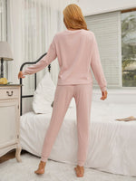 Drop Shoulder Top and Solid Pants PJ Set