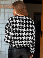 Houndstooth Pattern Drop Shoulder Tweed Overcoat