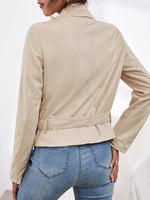 Zipper Buckled Belted Suede Biker Jacket