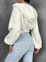 Drop Shoulder Zipper Hooded Crop Teddy Jacket