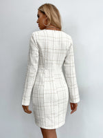 Button Detail Plaid Tweed Dress