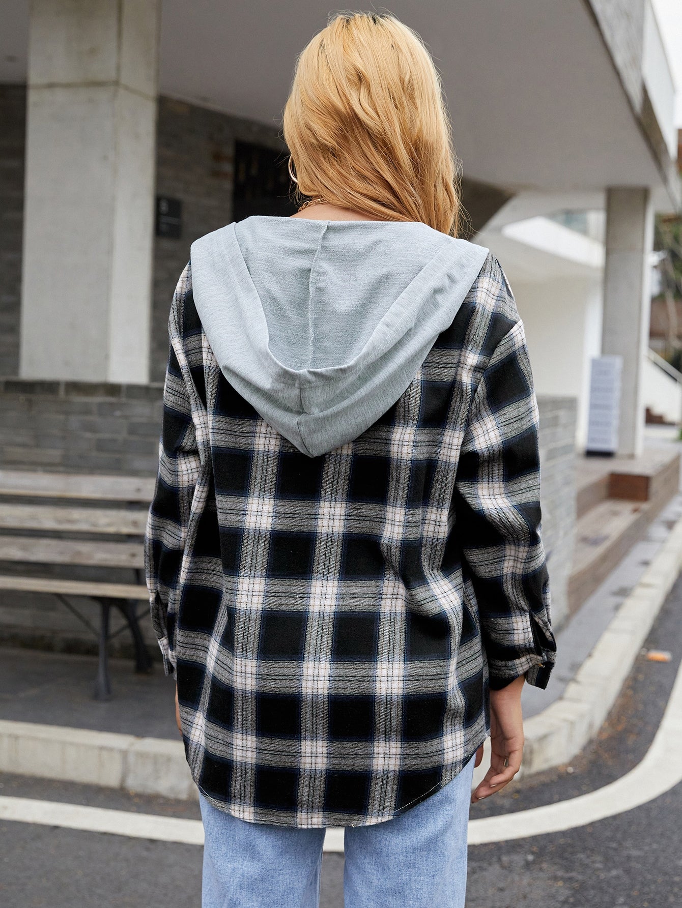 Plaid Print Hooded Coat